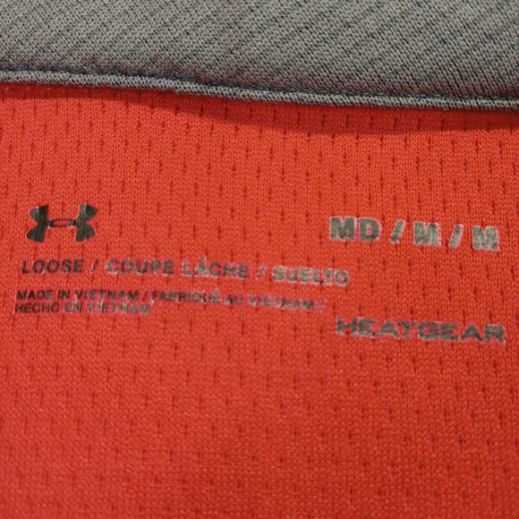 Under Armour Polo Shirt M Heatgear Loose Short Sleeve 3 Button Red Polyester EUC - Picture 5 of 8
